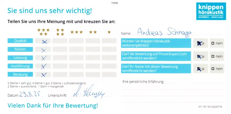 Handschriftliche Bewertung Schnapp