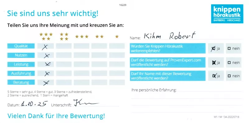 Handschriftliche Bewertung Kihm