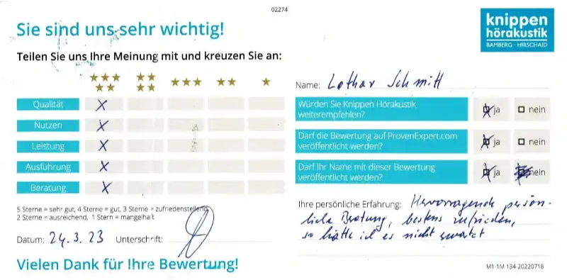 Handschriftliche Bewertung 2023