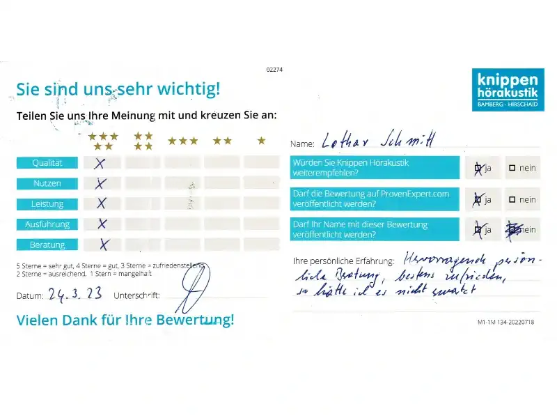 Handschriftliche Bewertung Lothar Schmitt Knippen