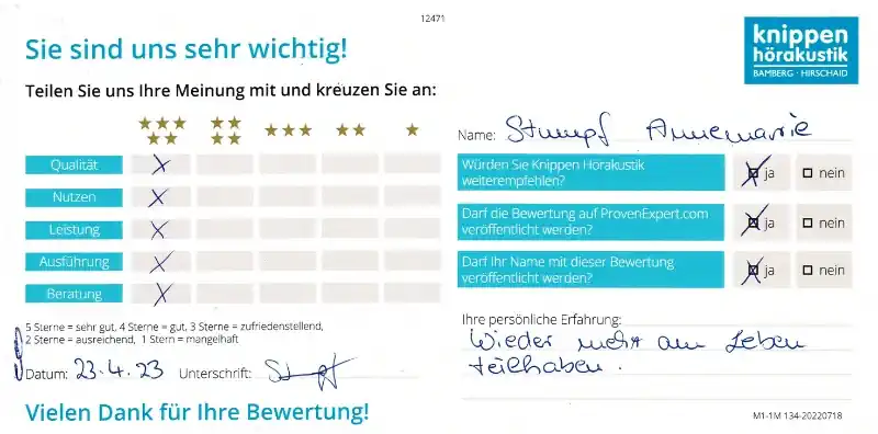 Handschriftliche Bewertung Annemarie Stumpf Knippen