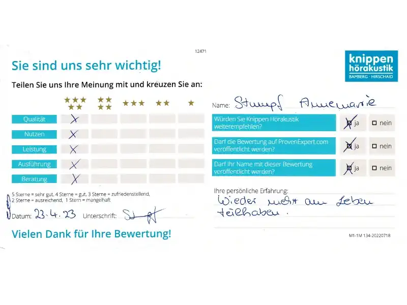 Handschriftliche Bewertung Annemarie Stumpf Knippen