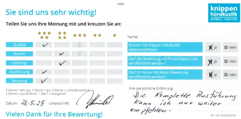 Handschriftliche Bewertung Juni 2025