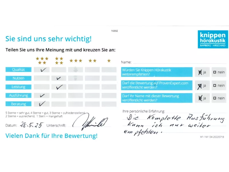 Handschriftliche Bewertung Juni 2025