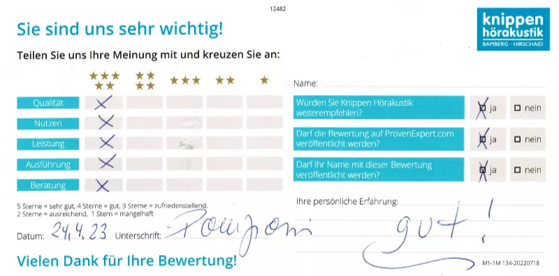 Handschriftliche Bewertung April 2023