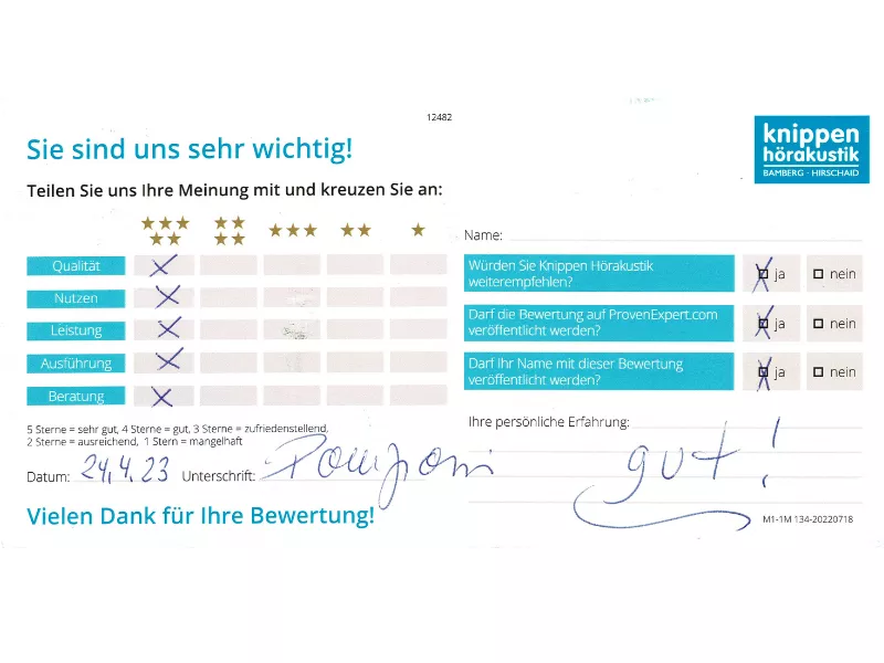 Handschriftliche Bewertung April 2023