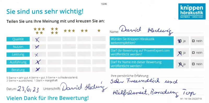 Handschriftliche Bewertung Juni 2023