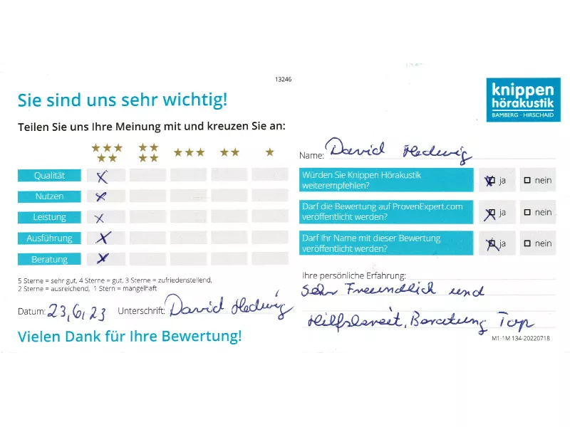 Handschriftliche Bewertung Juni 2023