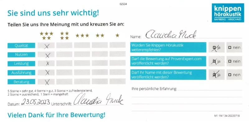 Handschriftliche Bewertung Mai 2023