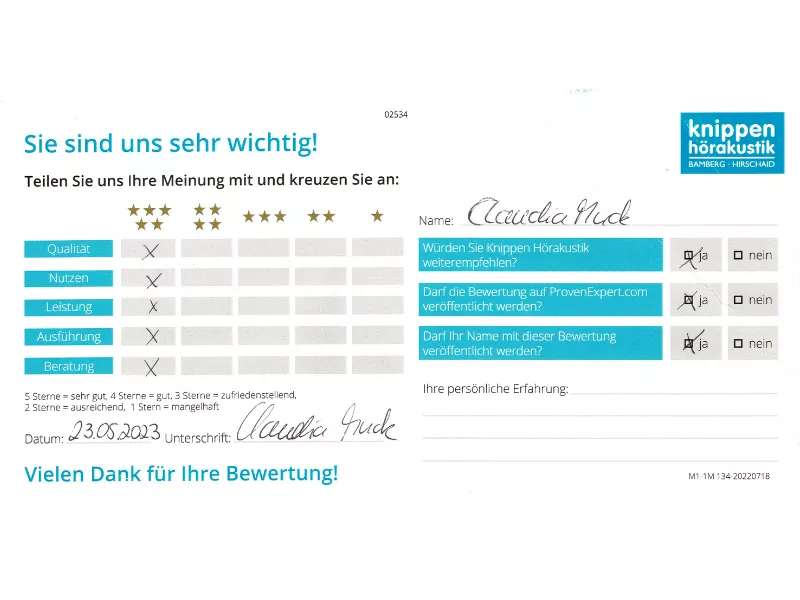 Handschriftliche Bewertung Mai 2023