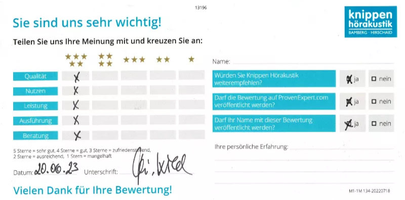 Handschriftliche Bewertung Juni 2023