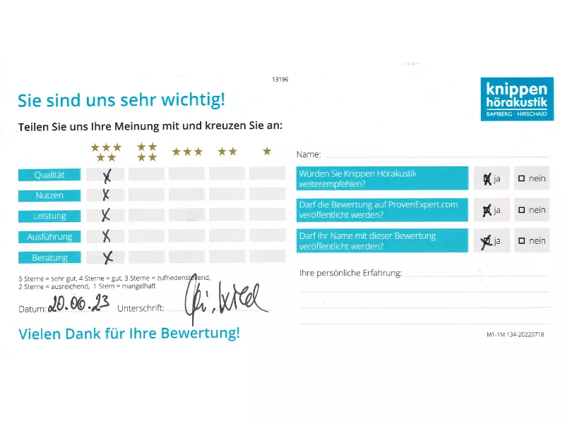 Handschriftliche Bewertung Juni 2023