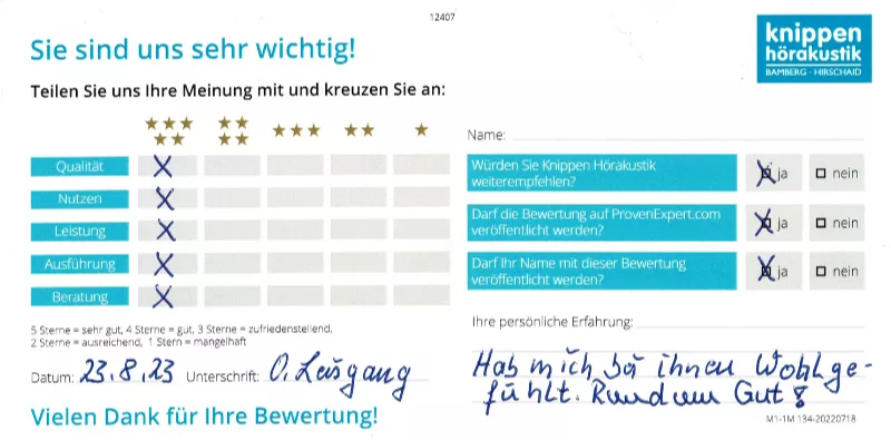 Handschriftliche Bewertung August 2023