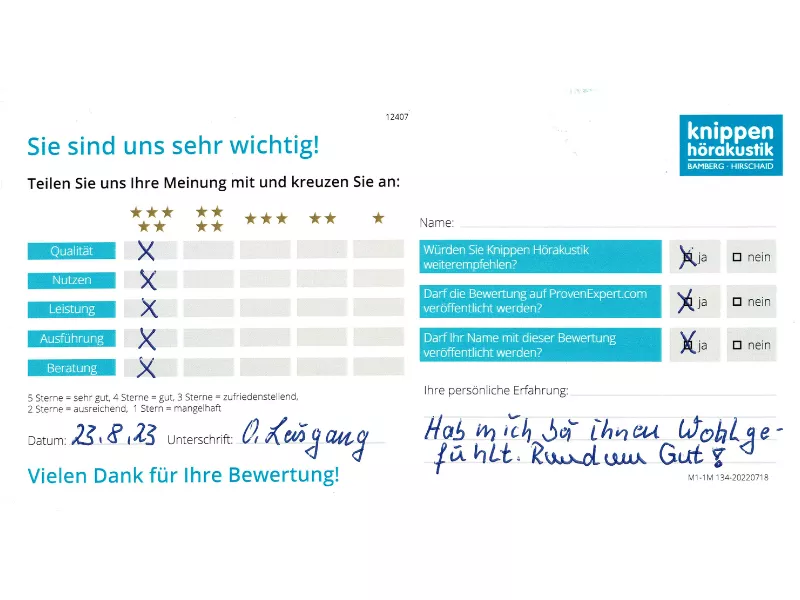 Handschriftliche Bewertung August 2023