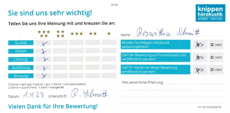 Handschriftliche Bewertung April 2023