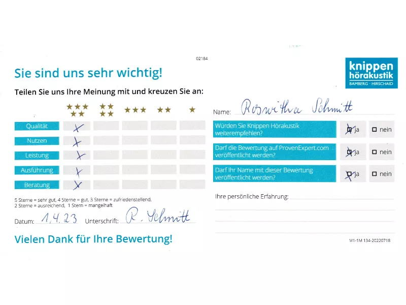Handschriftliche Bewertung April 2023