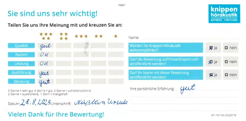 Handschriftliche Bewertung August 2025