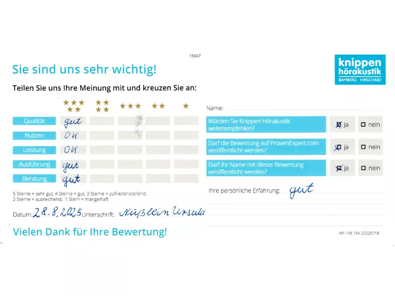 Handschriftliche Bewertung August 2025