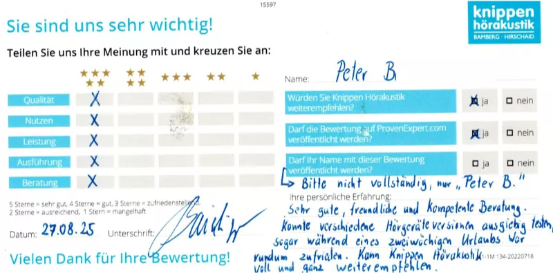 Handschriftliche Bewertung August 2025