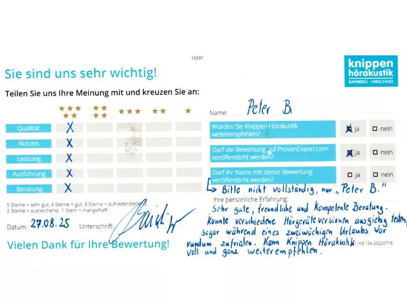 Handschriftliche Bewertung August 2025