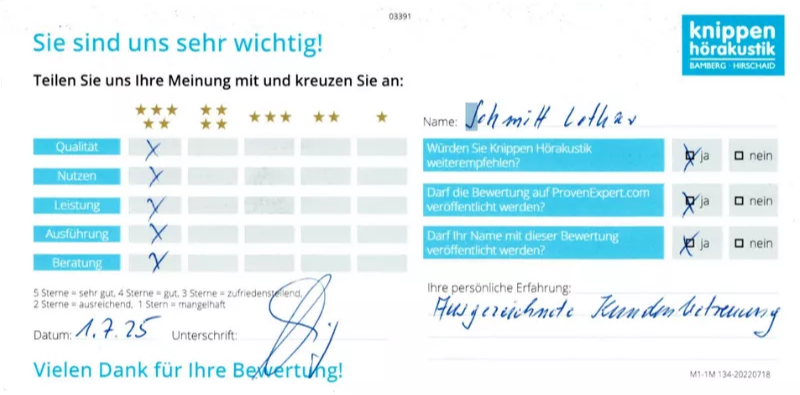 Handschriftliche Bewertung Juli 2025